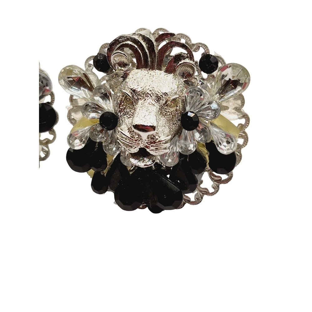 Vintage 80s Lion Embellished Clip Earrings (A572) - Picture 3 of 7